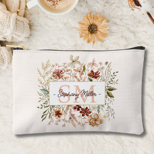 Elegantes Wasserfarben-Wildblumen-Blumenmonogramm Zubehörtasche