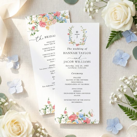 Elegantes Wasserfarben-Wildblumen-Hochzeitsprogram Programm