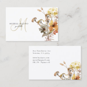 Elegantes Wasserfarben-Wildblumen-Monogramm Visitenkarte