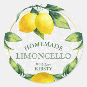 Elegantes Wasserfarben-Zitronen-Limoncello-Label Runder Aufkleber