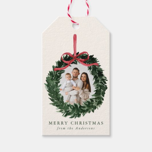 Elegantes Wasserfarbenbad mit Bow Holiday Foto Geschenkanhänger (Vorderseite)