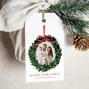 Elegantes Wasserfarbenbad mit Bow Holiday Foto Geschenkanhänger