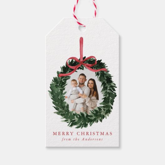 Elegantes Wasserfarbenbad mit Bow Holiday Foto Geschenkanhänger (Vorderseite)