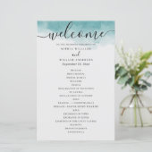 Elegantes Wasserfarbenblau-Hochzeitsprogramm (Stehend Vorderseite)
