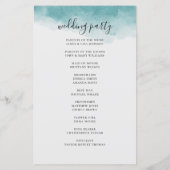 Elegantes Wasserfarbenblau-Hochzeitsprogramm (Rückseite)