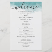 Elegantes Wasserfarbenblau-Hochzeitsprogramm (Vorderseite)