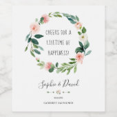 Elegantes Wasserfarbenblush Blume Hochzeit Weinetikett (Einzelnes Label)