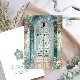 Elegantes Wasserfarbenen Hochzeitsmonogramm in Bla Einladung