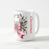 Elegantes, wasserfarbenes Mistleton mit rotem Band Kaffeetasse (VorderseiteRechts)