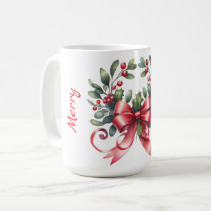 Elegantes, wasserfarbenes Mistleton mit rotem Band Kaffeetasse