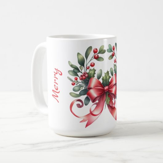Elegantes, wasserfarbenes Mistleton mit rotem Band Kaffeetasse (Vorderseite Links)