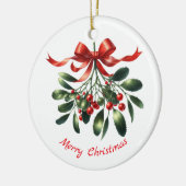 Elegantes, wasserfarbenes Mistleton mit rotem Band Keramik Ornament (Links)