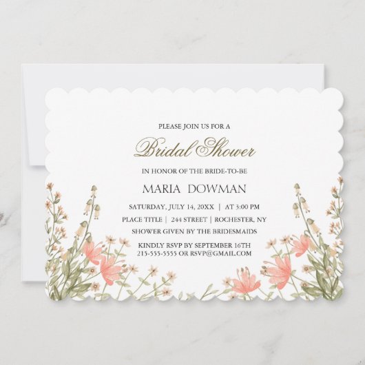 Elegantes Wasserfarbenflora Rustikales Brautparty Einladung (Vorderseite)