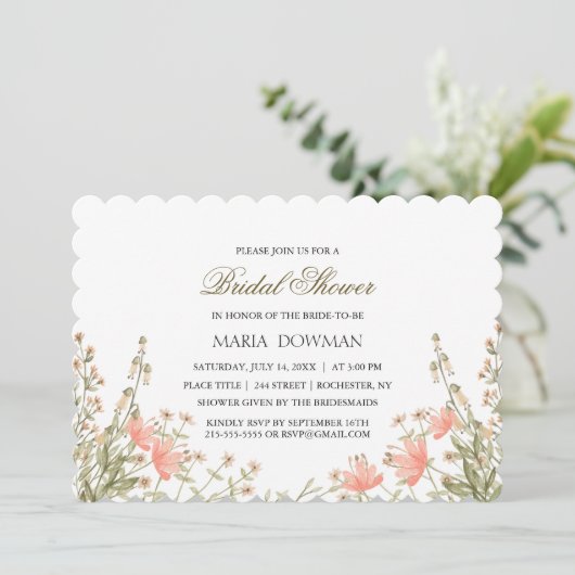 Elegantes Wasserfarbenflora Rustikales Brautparty Einladung (Stehend Vorderseite)