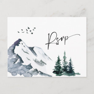 Elegantes Wasserfarbengebirge Hochzeitsstichtag QR Postkarte
