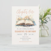 Elegantes Wasserfarbenkapitel Ein Storybook Geburt Einladung (Stehend Vorderseite)