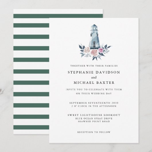 Elegantes Wasserfarbenleuchten Leuchtturm Wasserfa Einladung (Vorne/Hinten)