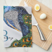 Elegantes Wasserfarbenpfauenmonogramm Geschirrtuch (Viertel Falte)