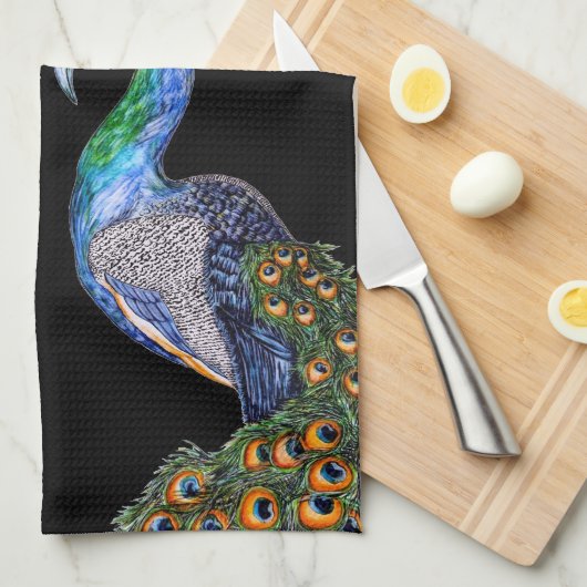 Elegantes Wasserfarbenpfauenmonogramm Geschirrtuch (Viertel Falte)