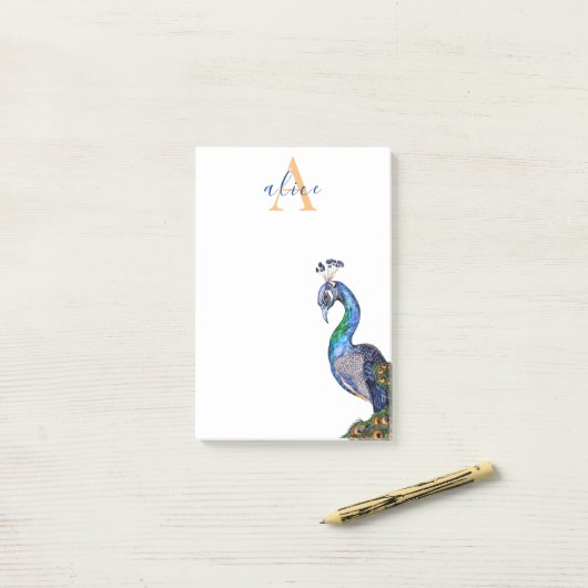 Elegantes Wasserfarbenpfauenmonogramm Post-it Klebezettel (Auf Schreibtisch)