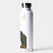 Elegantes Wasserfarbenpfauenmonogramm Trinkflasche (Links)