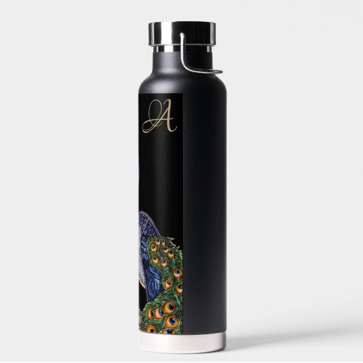 Elegantes Wasserfarbenpfauenmonogramm Trinkflasche (Links)