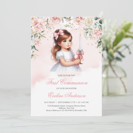 Elegantes Wasserfarbenrötchen, blumengeschmücktes  Einladung (Stehend Vorderseite)