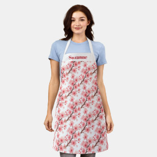 Elegantes Wasserfarbmuster mit rosa Kirschblüten Schürze