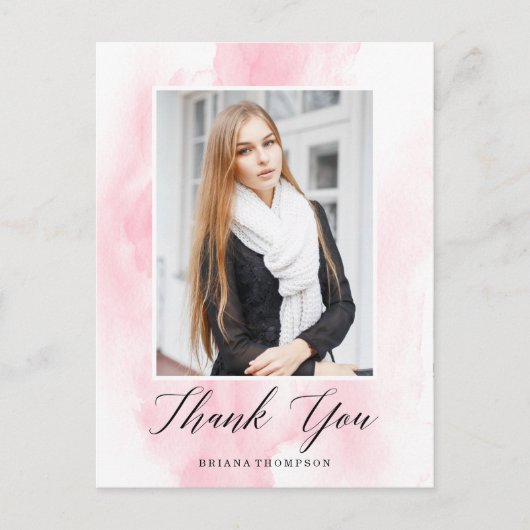 Elegantes Watercolor Abschluss Foto Vielen Dank Postkarte (Vorderseite)