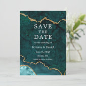 Elegantes Watercolor Aquamarines Goldmarmor Agate  Save The Date (Stehend Vorderseite)