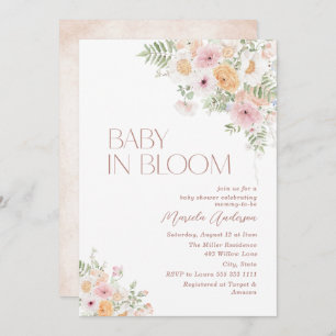 Elegantes Watercolor Baby in Blooom Pink Blume B Einladung