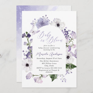Elegantes Watercolor Baby in Blooom Purple Blumen Einladung