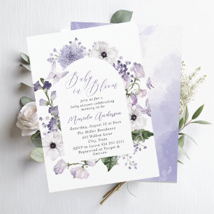 Elegantes Watercolor Baby in Blooom Purple Blumen Einladung