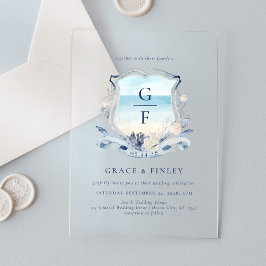 Elegantes Watercolor Beach Monogram Wappen Wedding Acryleinladungen