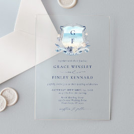 Elegantes Watercolor Beach Monogram Wedding Wappen Acryleinladungen