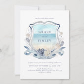 Elegantes Watercolor Beach Wedding Wappen Einladung (Vorderseite)
