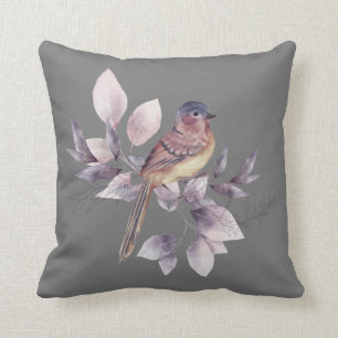 Elegantes Watercolor Bird Gray Throw Kissen