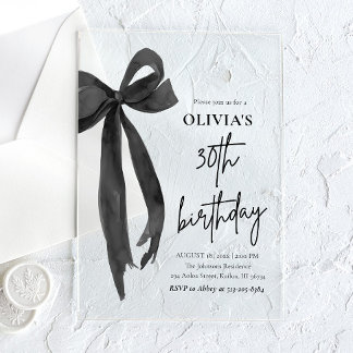 Elegantes Watercolor Black Bow 30. Geburtstag Part Acryleinladungen