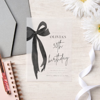 Elegantes Watercolor Black Bow 30. Geburtstag Part Pergament Einladungen