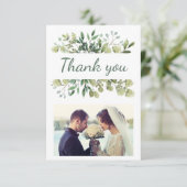 Elegantes Watercolor Blätter Custom Wedding Foto Dankeskarte (Stehend Vorderseite)