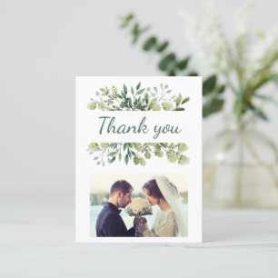 Elegantes Watercolor Blätter Custom Wedding Foto Postkarte