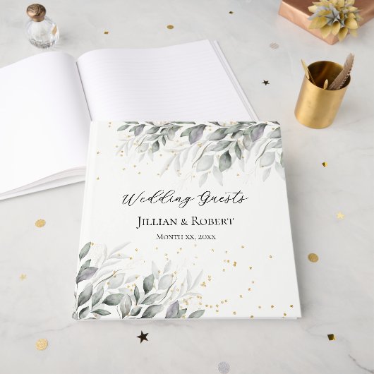 Elegantes Watercolor Blätter Wedding Guest Book Gästebuch (Vorderseite offen)