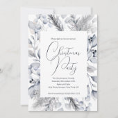 Elegantes Watercolor Blau Botanisches Weihnachtsfe Einladung (Vorderseite)
