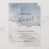 Elegantes Watercolor Blau Modernes Brautparty Einladung (Vorne/Hinten)