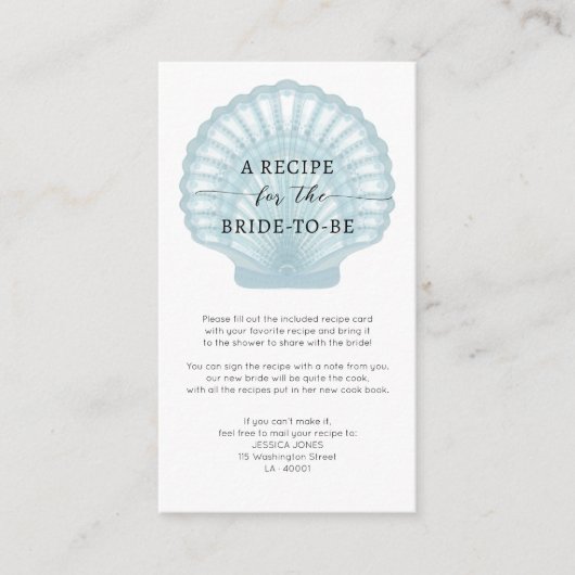 Elegantes Watercolor Blaue Muschel Brautparty Reze Begleitkarte (Vorderseite)