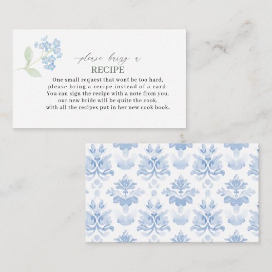 Elegantes Watercolor Blue Flowes Brautparty Begleitkarte (Vorne/Hinten)