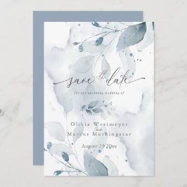 Elegantes Watercolor Blue Foliage Save the Date Einladung
