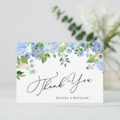 Elegantes Watercolor Blue Hydrangea 3 Foto Dankeskarte (Stehend Vorderseite)