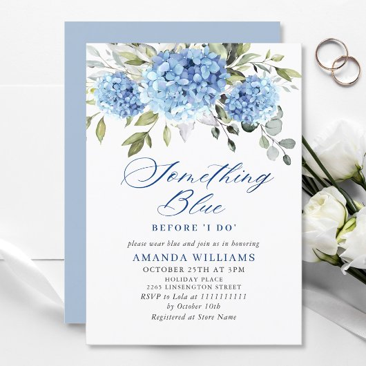 Elegantes Watercolor Blue Hydrangea BRAUTPARTY Einladung