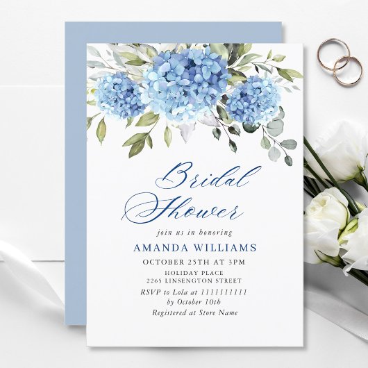 Elegantes Watercolor Blue Hydrangea BRAUTPARTY Einladung